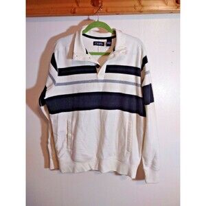 Chaps Men's M Rugby Style Sweater Black White Front Pocket Textured Heavyweight